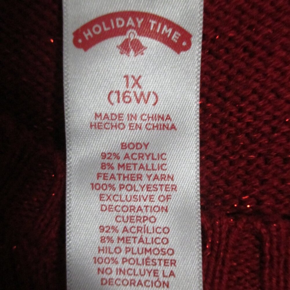 Holiday Time Christmas sweater red sparkle & green tree to decorate size 1x - Picture 3 of 9